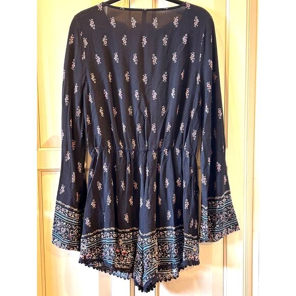 Exhilaration Black Print Boho Romper - Size Large - Picture 3 of 6